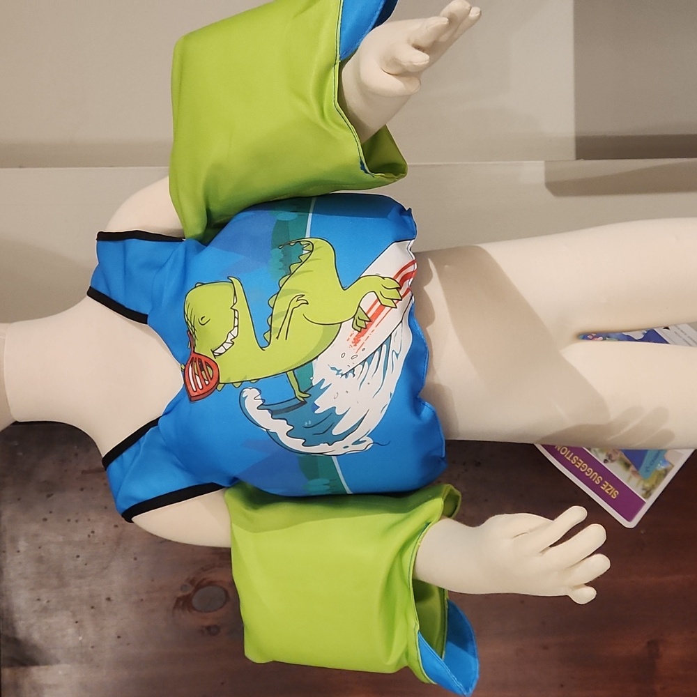 CHRIFFER NEW BOYS DINO Swim Vest with ARMBANDS Cartoon Design